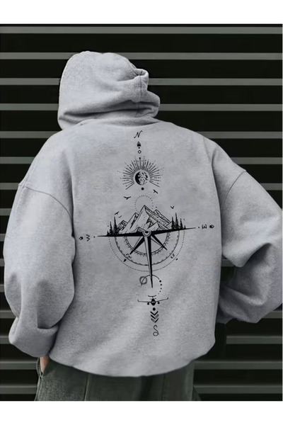 Trend Sizde Unisex siva Yonpusula Štampano Sa kapuljačom dukserica