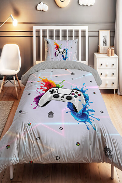 EVPANYA Oyun Tutkusu Desenli Tek Kişilik Bebek Çocuk Nevresim Seti