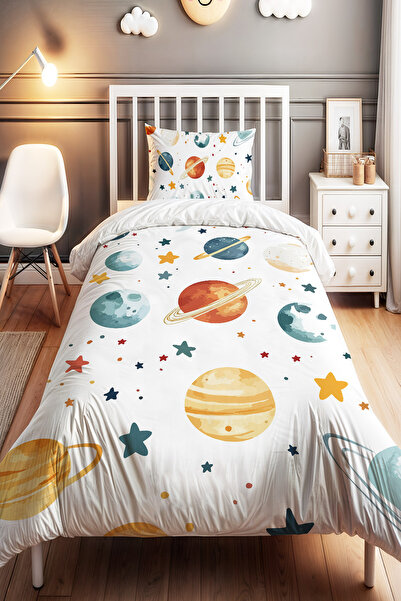 EVPANYA مجموعة أغطية سرير الأطفال الملونة منقوش مفرد من Colorful Planets