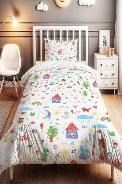 EVPANYA مجموعة أغطية سرير الأطفال من ليتل درازنز منقوش مفرد