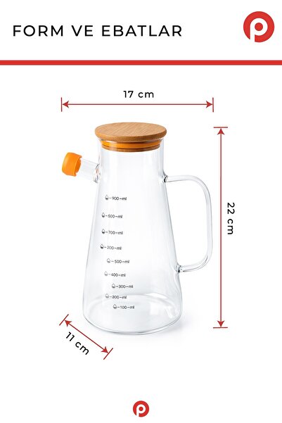 Pazarika Bambu Kapaklı Borosilikat Cam Yağdanlık 900 ml - Isıya Dayanıklı Akıtmaz Cam Yağlık Sirkelik