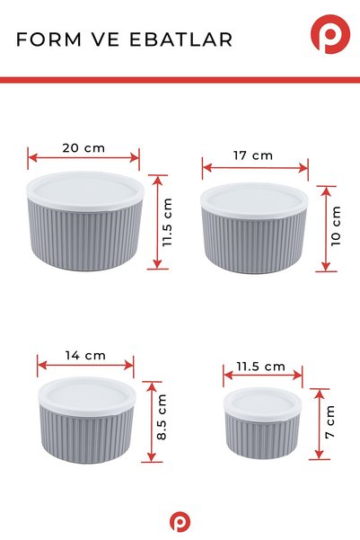 Pazarika 4'lü Çizgili Yuvarlak Saklama Kabı Seti Bej (3L - 1.8L - 1L - 0.55L) Mikrodalga & Dondurucu Uyumlu