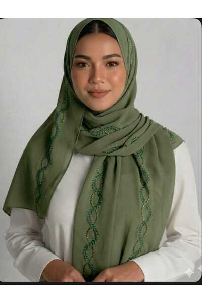 Veil Designer Two-layered olive-green veil with embroidery covering the entir...