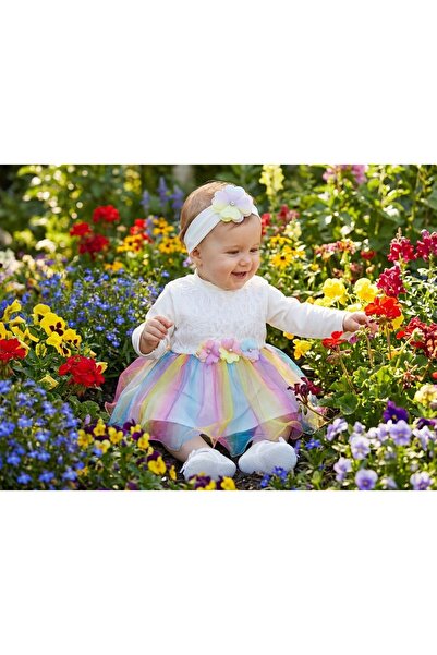 babylia طقم مولودولك مكون من تول قطع للأطفال البنات بألوان قوس قزح