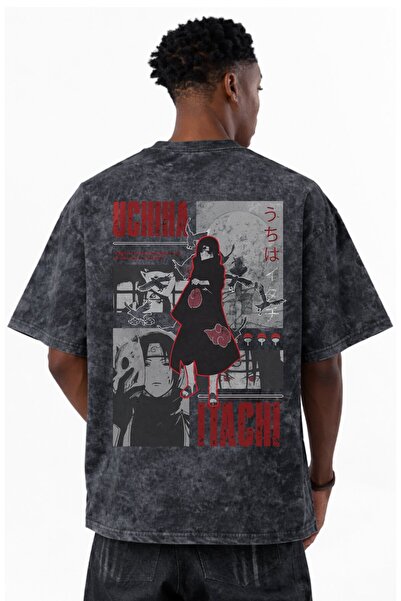 SEVBANO Tricou unisex oversize cu imprimeu anime Uchiha Itachi Naruto, spălat...