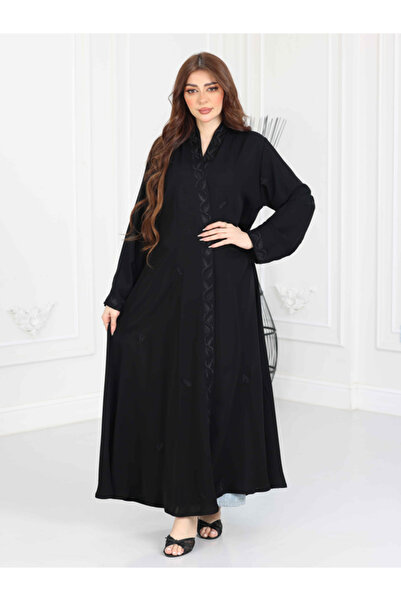 Nice Model Elegant Ramadan Black Half Flared Abaya Embroidered Khaliji Style ...