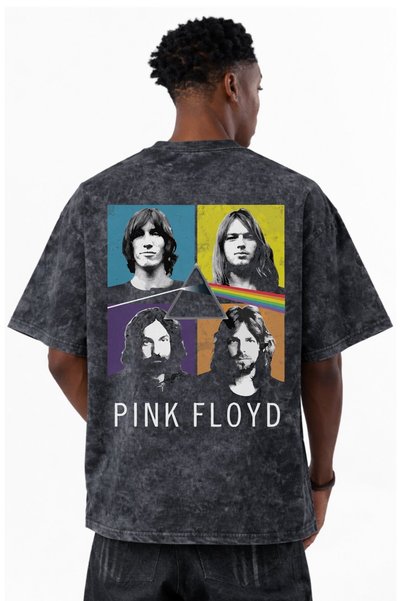 SEVBANO Pink Floyd Music Group Printed Unisex Oversized Vintage Washed T-Shirt