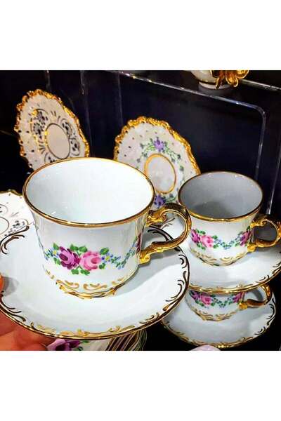 Genel Markalar El Boyama Porselen 2'li Manolya Çay Fincan Takımı Beyaz