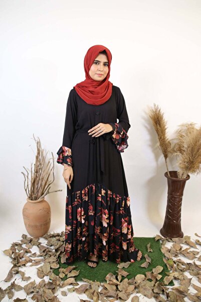 Libas lab Nawar- Exquisite Linen Maxi Dress in black with blossom hemline and...