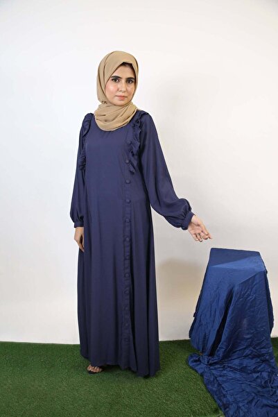 Libas lab Aqiq- Stylish Linen modest Maxi dress with ruffles and buttoned dow...