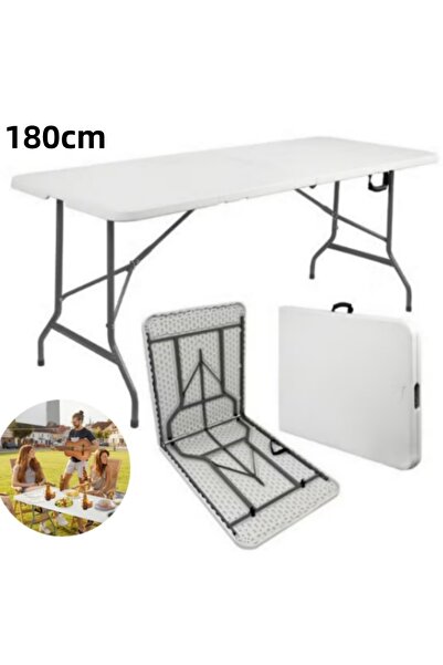 Aether Portable Folding Camping Table 180x70cm, Waterproof White, Locking Ste...