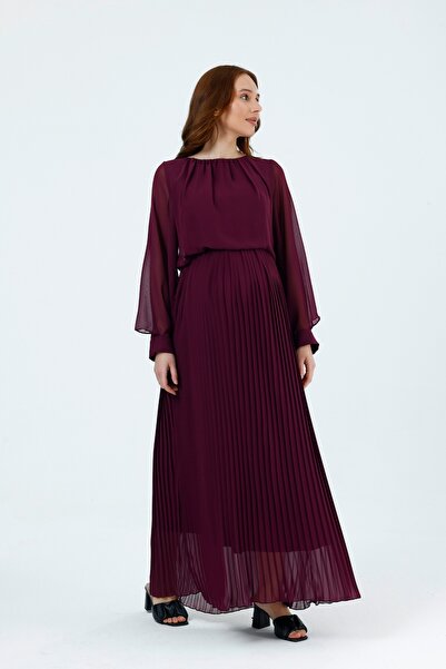 KATLİN MATERNİTY WEAR Maternity Pleated Chiffon Dress, Elastic Waist, Lined I...