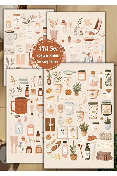 VORACRAFT 4'lü Booklover Scrapbook | Ajanda | Journal Sticker Set D00033