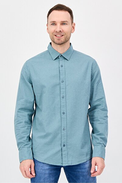 Nautica Men Regular Fit Plain Long Sleeve Casual Shirt, Sage Green