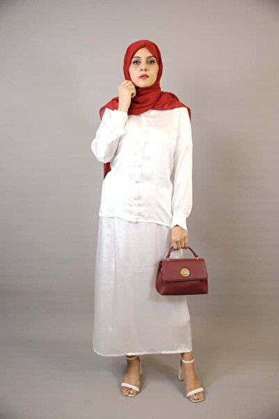 Libas lab Jawhar- Chic Satin two piece blouse skirt modest set with detachabl...