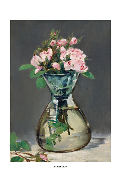 Pixaflair - Moss Roses in a Vase by Edouard Manet - Tablo - Çerçevesiz Poster