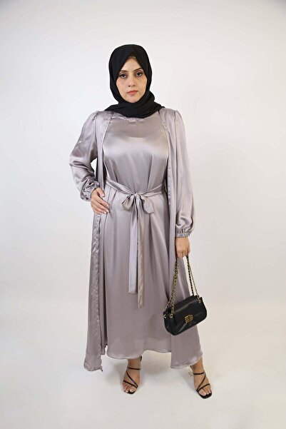 Libas lab Lamey- Refined Satin throw over abaya with inner slip dress and det...
