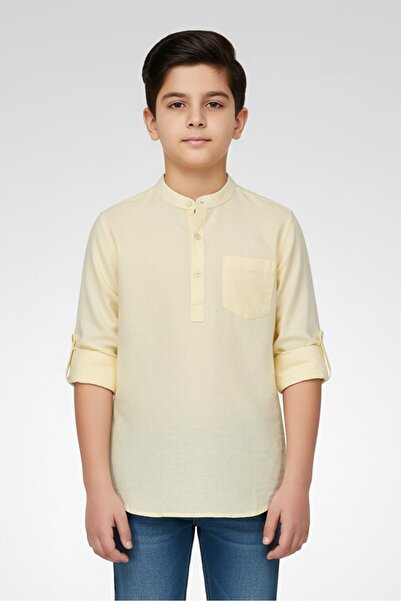 Nautica Jeans Kids Boy Plain Long Sleeve Casual Shirt, Yellow