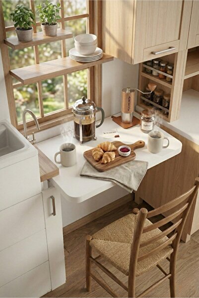 mutoz Oval Kenarlı Katlanır Duvar Masası - 70x50 cm - Çok Amaçlı Beyaz Masa