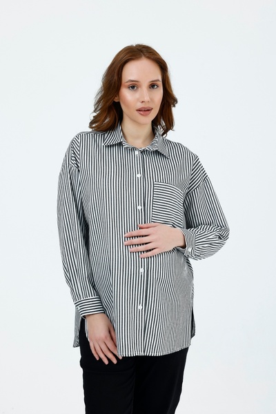 KATLİN MATERNİTY WEAR Maternity Oversized Model Striped Shirt, Single Pockete...