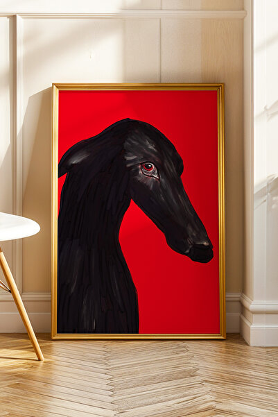 ArtDropsco Siyah Köpek Portre Tablo Poster Kırmızı Zemin Modern Duvar Dekoru ...