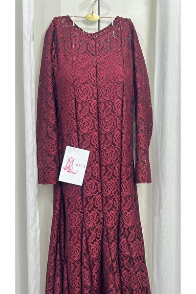 MİLA FASHİON فستان ميلا دانتيل خمري ملكي