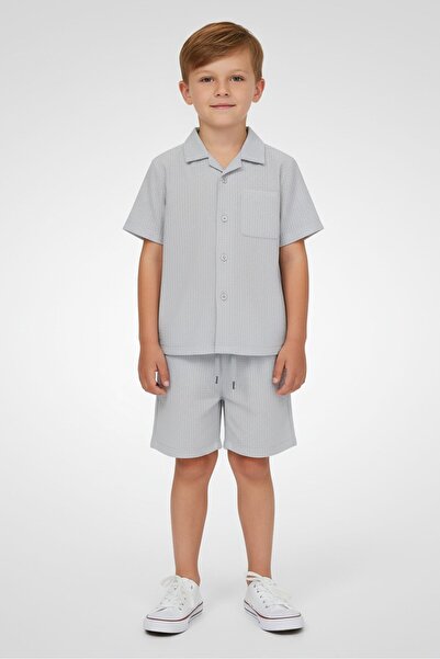 Aeropostale Toddlers Boy 2Pcs Textured Casual Shirt And Shorts Set, Light Blue