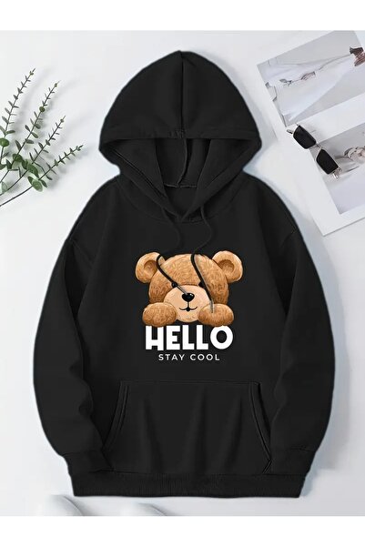 Marco Fresco Hanorac unisex Bear Hello Cool cu imprimeu Design cu glugă supra...