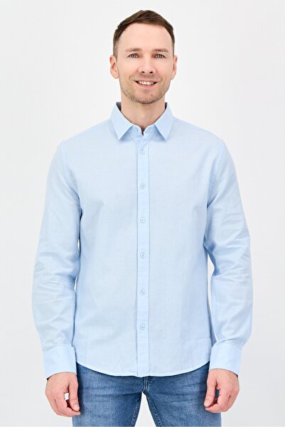 Nautica قميص جينز رجالي عادي بأكمام طويلة سادة، لون أزرق فاتح