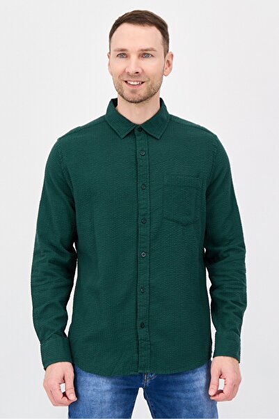 Aeropostale Men Regular Fit Textured Long Sleeve Casual Shirt, Green
