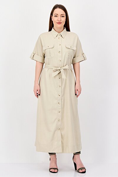 Nautica Women Plain Maxi Dress, Beige