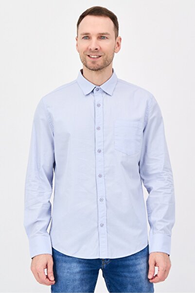 Nautica Jeans Men Regular Fit Long Sleeve Plain Casual Shirt, Light Blue