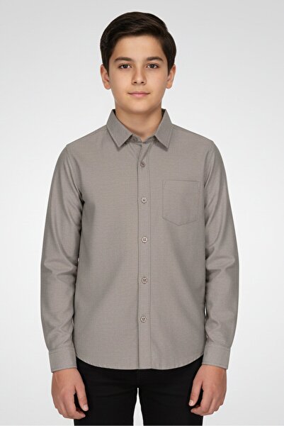 Nautica Jeans Kids Boy Plain Long Sleeve Casual Shirt, Grey