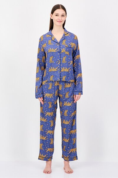 Vince Camuto Women 2 Pieces Graphic Print Long Sleeve Pajamas Set, Multicolor