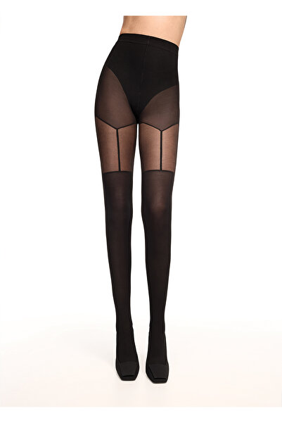 Penti Women's Black Hold up Striped Patterned Pantyhose