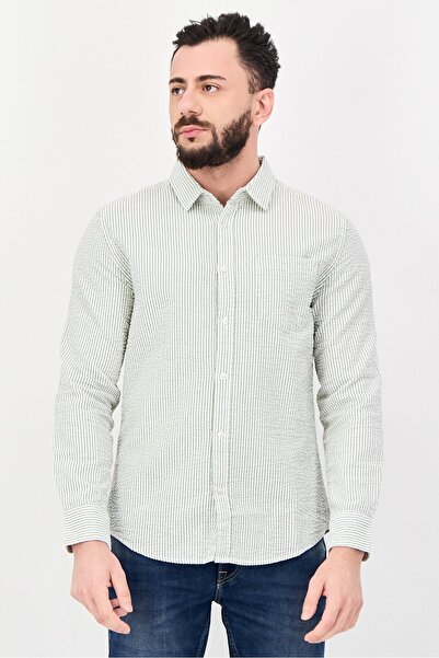 Aeropostale Men Regular Fit Stripe Long Sleeve Casual Shirt, Light Green