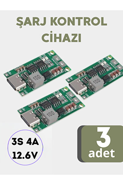 RoboPazar 3-adet BMS 3S 4A (12.6V) Type-C Li-Ion 18650 Şarj ve Koruma Kartı