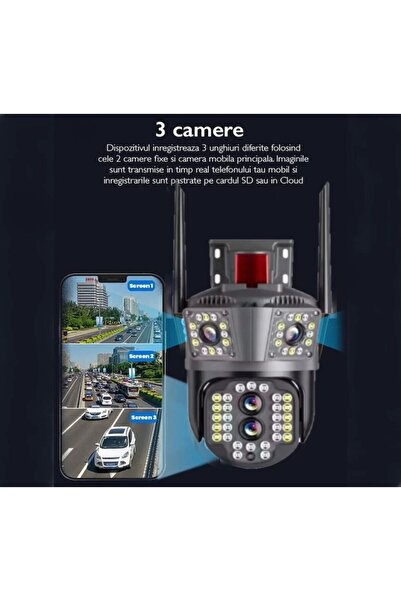 Antoniabeautyshop Outdoor WiFi surveillance camera 3 lenses 360° PTZ IP66, ni...
