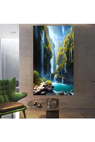 tuvalcim MUHTEŞEM DEV BOYUT ŞELALE MANZARA KANVAS TABLO