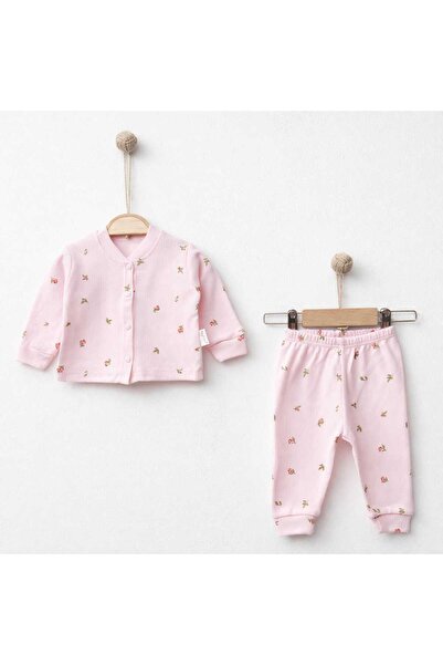 LİLİYUM %100 Pamuklu Kız Bebek Laleli Desenli 2’li Pijama Takımı – (0-3 / 3-6 / 6-9 Ay)
