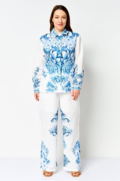 JASON WU Women 2 Pieces Floral Print Blouse And Wide Leg Pants Set, Multicolor