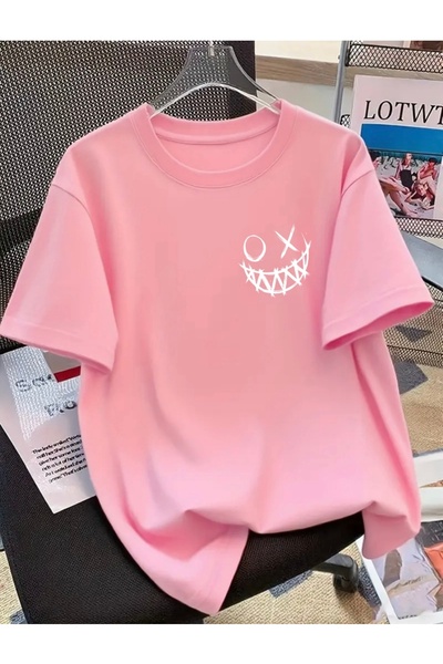 FUFLUNS Smiling Face X0 X0 Printed Unisex Women/Men Oversize Crewneck T-Shirt