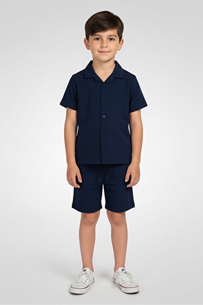 Aeropostale Kids Boy 2 Pcs Textured Casual Shirt And Shorts Set, Navy