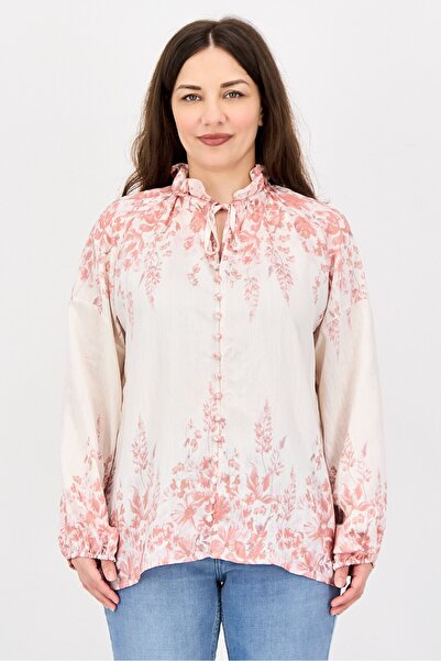 JASON WU Women Tie Neck Long Sleeve Floral Pattern Blouse, Multicolor