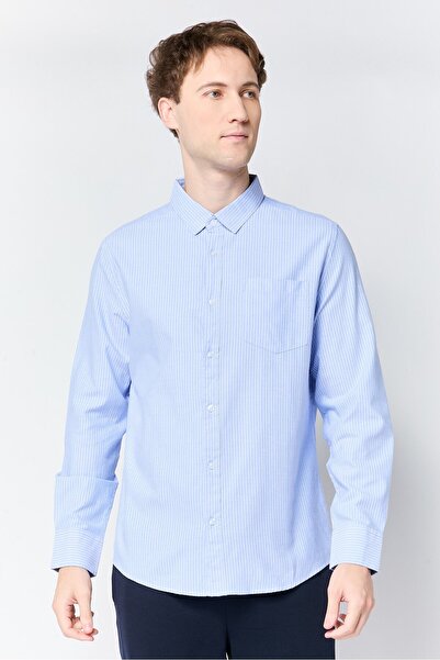 Nautica Men Regular Fit Stripe Long Sleeve Casual Shirt, Light Blue