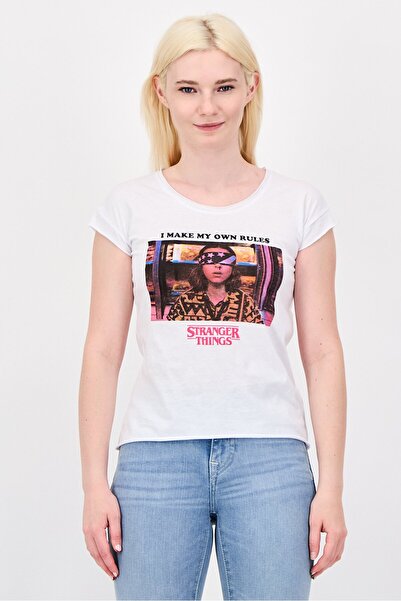 Undiz Women Round Neck Cap Sleeve Graphic Print T-shirt, White