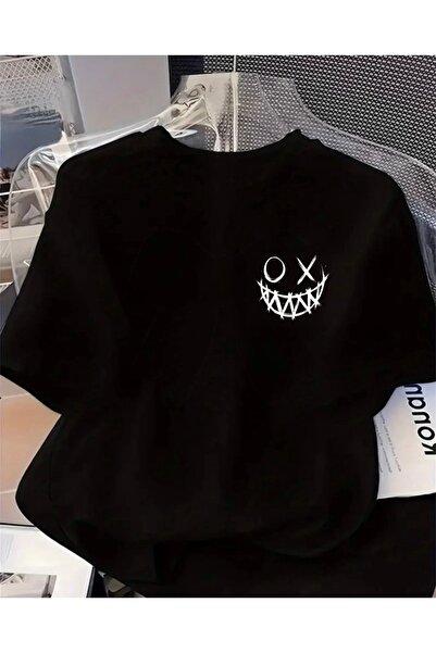 FUFLUNS تي شيرت بطبعة GÜLEN YÜZ X0 X0 للجنسين للنساء/الرجال ذو رقبة دائرية كب...