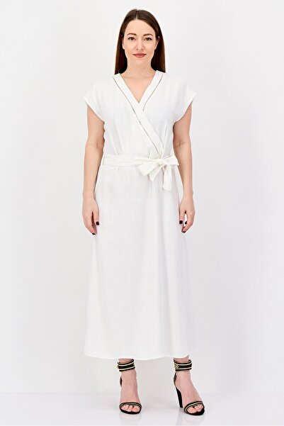 London Fog Women Plain Midi Dress, White
