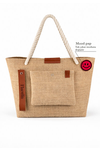 Flarella Mood pap–Çanta Rozeti&Charm Aksesuar–Hasır Çanta İçin Dekoratif Mood...