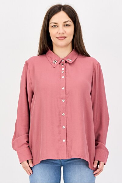 London Fog قميص نسائي بأكمام طويلة وياقة عريضة، لون وردي باهت